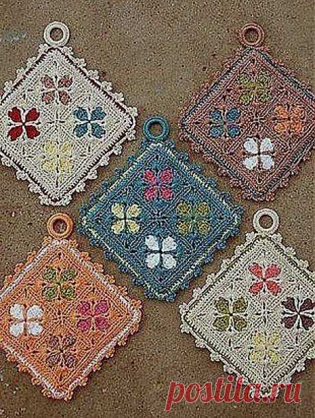 Прихватки из цветочных квадратных мотивов крючком | Рукоделие и вязание