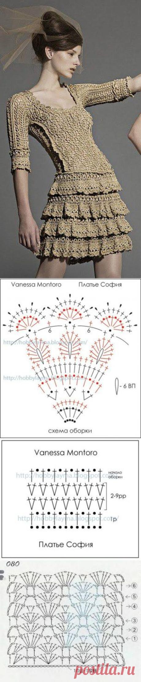 Платье "София" от Ванессы Монторо (есть схемы)

Шелк 490 ярдов на 150 грамм. Мой расход 600 грамм. Крючок 4мм.