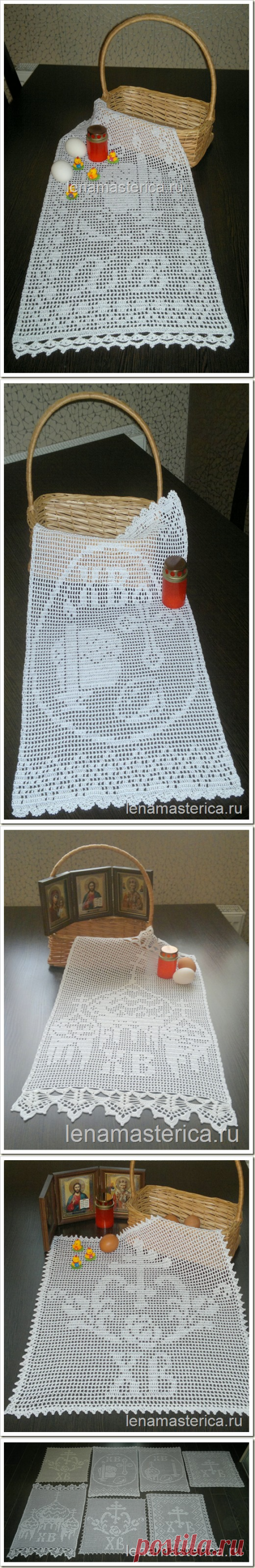 Пасхальная салфетка крючком, в технике филейного вязания