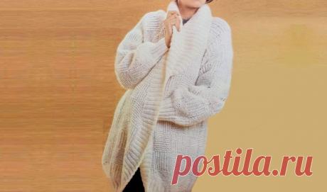 Белый уютный жакет, связанный спицами простым узором (описание) | Идеи рукоделия | Яндекс Дзен