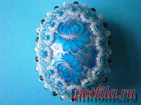 Оплетенное яйцо бисером в стиле Гжель - Домашний hand-made