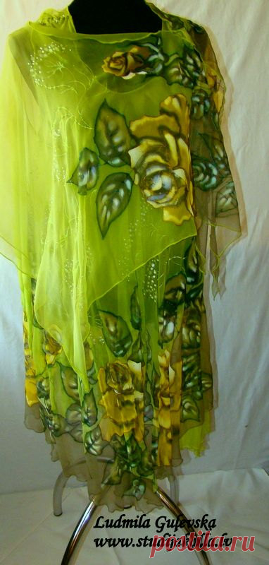 Natural silk dress handmade artwork silk painting от Studijakalla