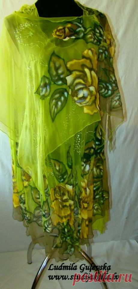 Natural silk dress handmade artwork silk painting от Studijakalla