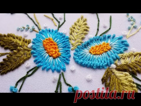 ВЫШИВКА: ЦВЕТОЧКИ для начинающих  \   EMBROIDERY: FLOWERS for beginners