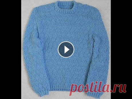 #джемпер спицами мужской рельефными ромбами Джемпер связан спицами из пряжи Ализе Дива Стрейч, цвет – светло-голубой. Приятный на ощупь, эластичный, теплый. Размер 52-54. Рост 185-190 см. Благод...