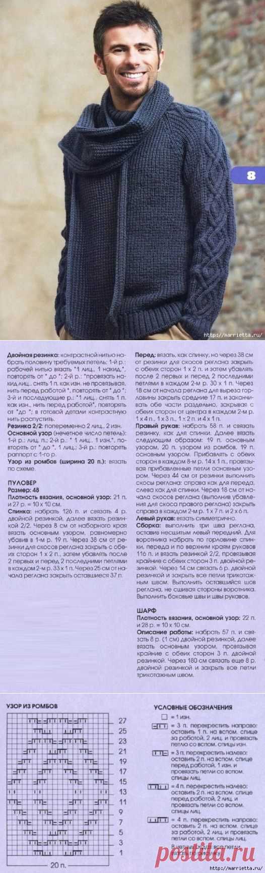 Мужской пуловер двойной резинкой