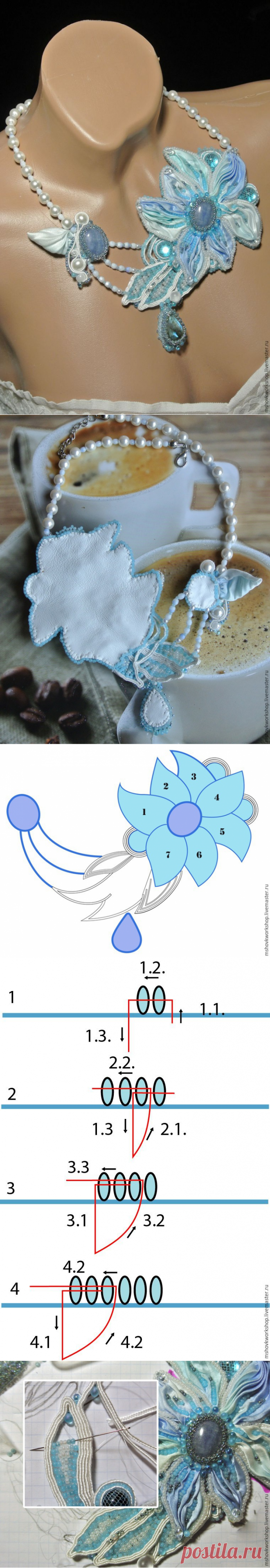 Создаем свадебное колье «Winter Flower» с шелковой лентой шибори - Ярмарка Мастеров - ручная работа, handmade