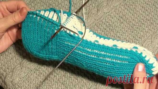 Двойные тапочки-следки в технике Twigg stitch