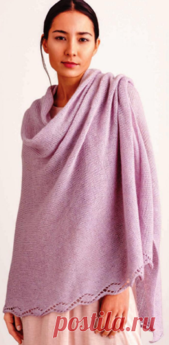 Тёплый широкий палантин с ажурными краями. Спицами. / hvastunova.ru