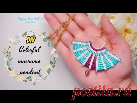 DIY easy colorful macrame pendant | How to make macrame pendant in 3 colors | DIY Macrame necklace