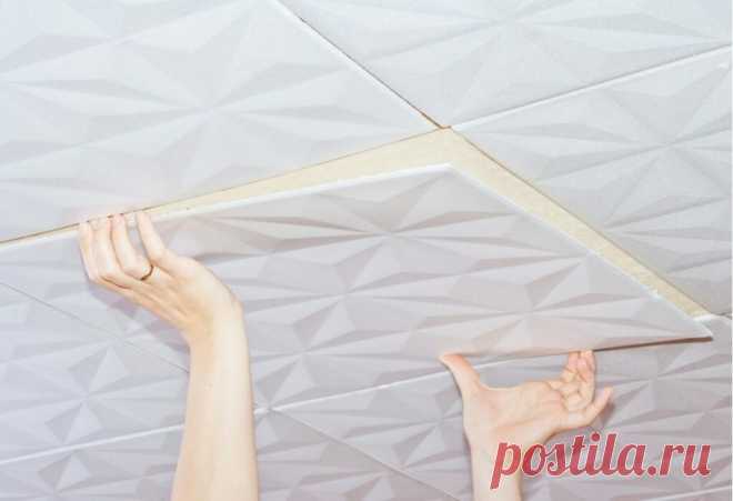 Потолочная плитка приклеится за секунду даже на побелку. Что держит лучше клея