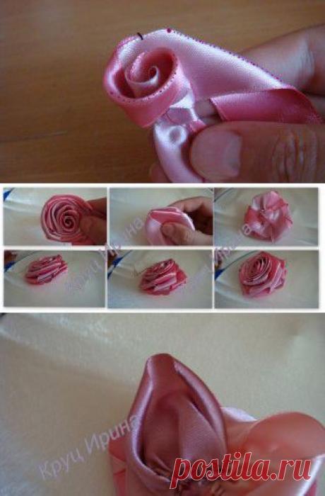Жизнь атласной ленточки.Вышивка и вязание. - Мастер-класс по розам из атлассных лент