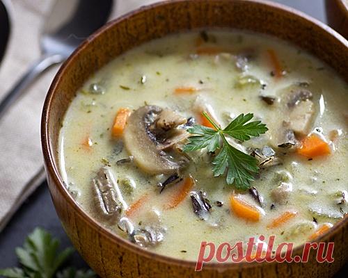 Грибной сливочный суп с рисом