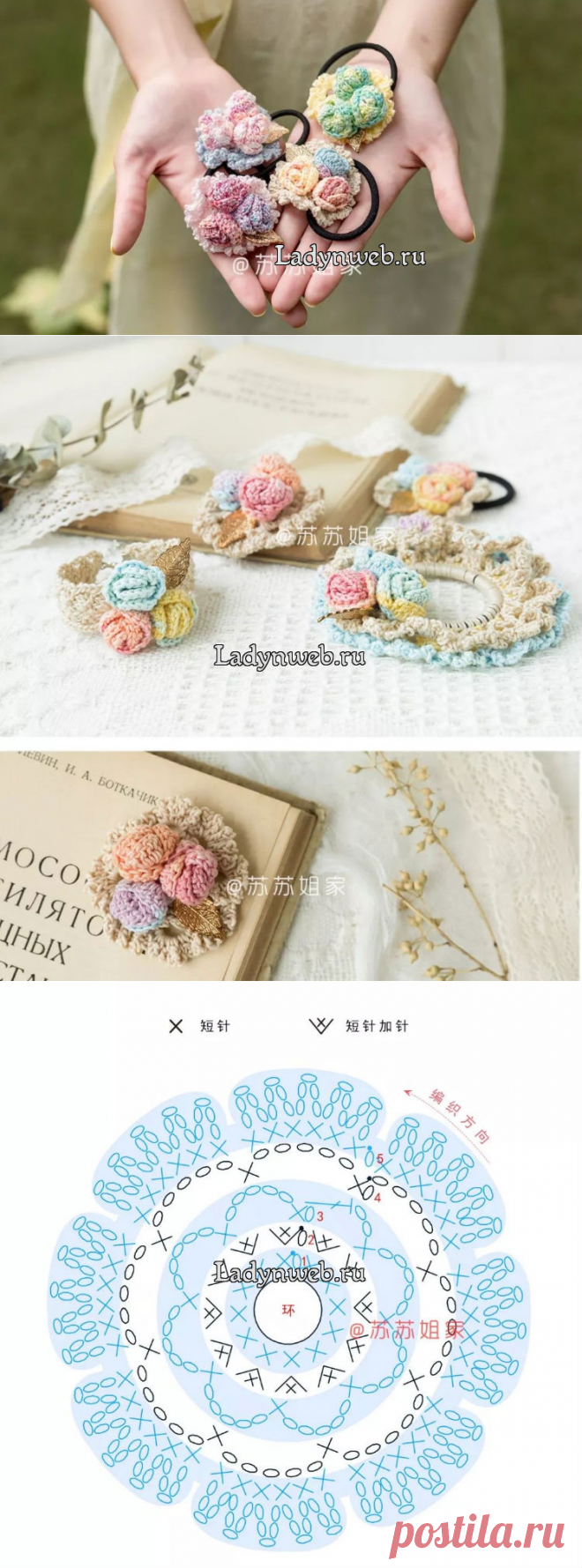 Украшения с цветами крючком схема | Ladynweb.ru