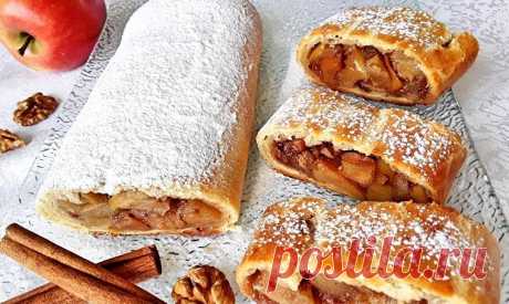 Штрудель с яблоками из творожного теста