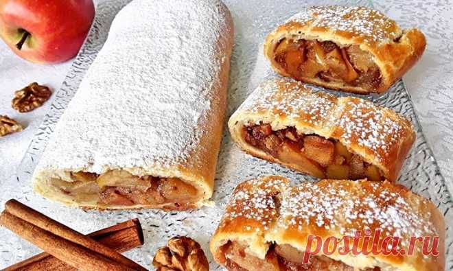 Штрудель с яблоками из творожного теста