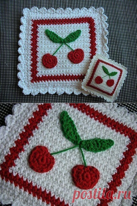 Cherries Potholder or Pincushion Crochet by WhiskersAndWool