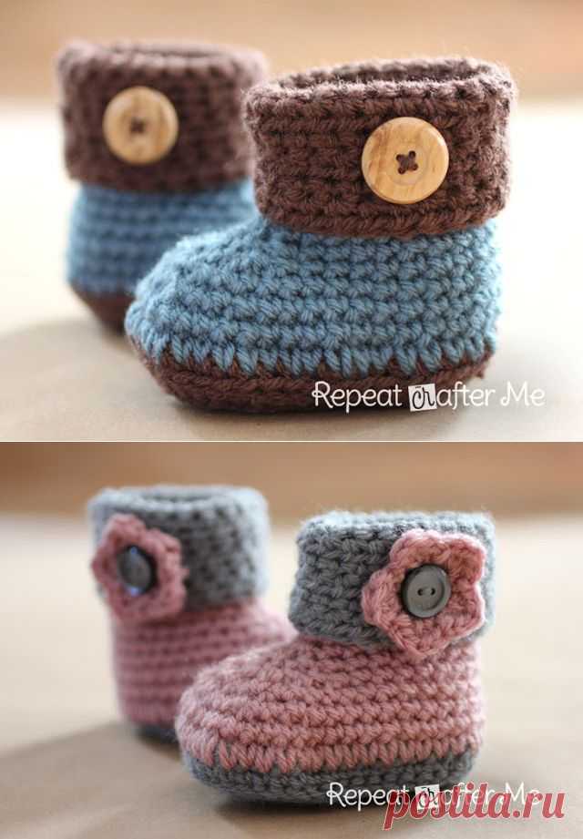 Crochet Cuffed Baby Booties Pattern - Repeat Crafter Me