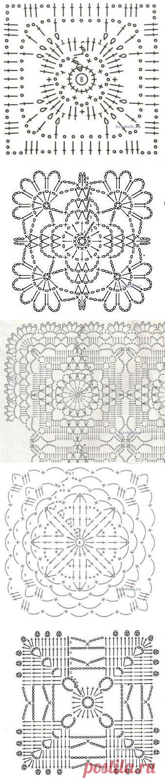 Схемы квадратных мотивов - вязание крючком на kru4ok.ru