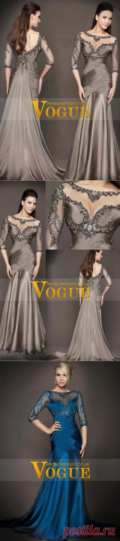 2015 Bateau Evening Dresses 3/4 Length Sleeve Pleated Bodice With Beading Tulle And Chiffon USD 189.99 VUP46Q9MLC - VoguePromDressesUK
