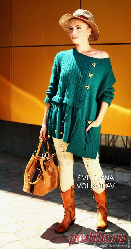 Вязаная туника "Джаз" в изумрудном цвете – заказать на Ярмарке Мастеров – CUEOLRU | Туники, Керчь