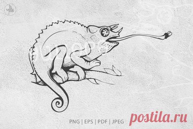 Jackson's Chameleon, Wild animal vector lineart & PNG