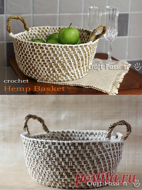 Корзина из обвязанной крючком верёвки