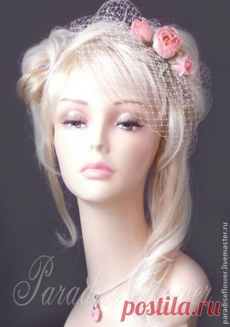 Свадебная вуалетка &quot;Нежный персик&quot; - кремовый,персиковый,айвори,слоновая кость