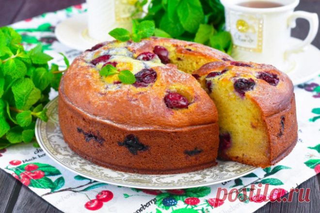 Пирог на кефире без яиц 🍰 вкусный, сладкий, с вишней, к чаю!