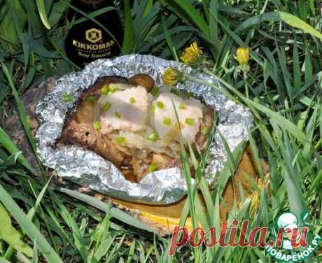 Печень с шампиньонами в фольге - кулинарный рецепт