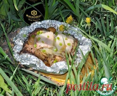 Печень с шампиньонами в фольге - кулинарный рецепт