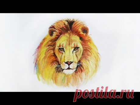 Уроки рисования. Как нарисовать льва акварелью Erich Krause how to draw a lion