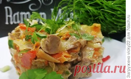 Салат с куриными желудочками. Легкий в плане приготовления