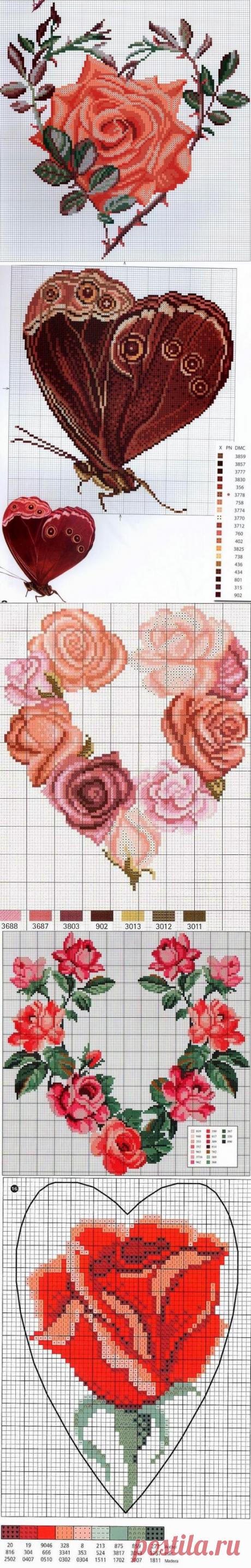 Схемы вышивки сердец с цветами. Вышивка сердец крестом схемы | Все о рукоделии: схемы, мастер классы, идеи на сайте labhousehold.com