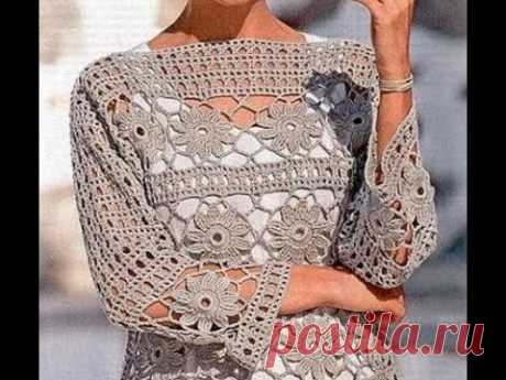 tutorial crochet  blusa  flores how to do bluse (subtitles in several lenguage)