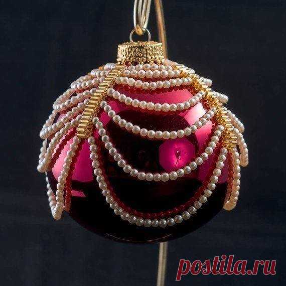 Преображаем елочные игрушки с помощью бисера. Идеи.