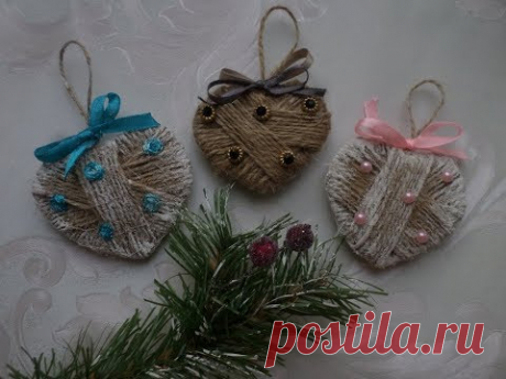 Быстрая ёлочная игрушка из шпагата🎄 🎅🎄 . Мастер класс