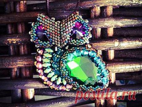 Мастер-класс &quot;Совушка-сова&quot;: вышитая бисером и кристаллами брошь - Ярмарка Мастеров - ручная работа, handmade