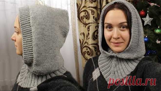 Как связать манишку капюшон на двух спицах. Простой и быстрый способ.