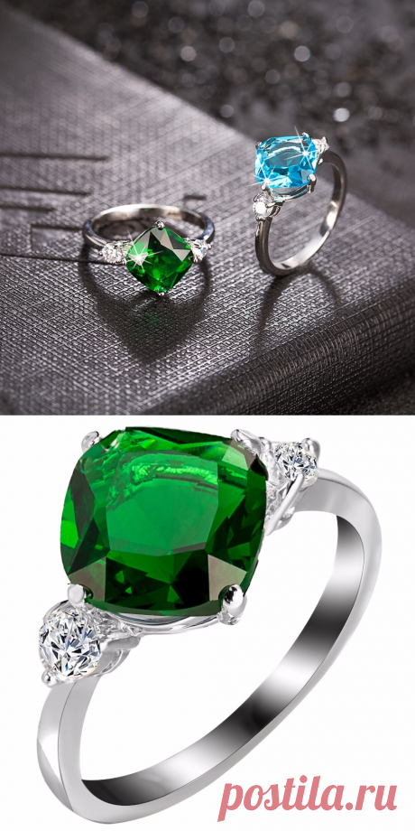 Ювелирное кольцо-ромб покрытое серебром 925 пробы (в наличии с зеленым цирконом 16.5-17, с голубым цирконом 16, 16.5-17, 18 размера) - Кольца, перстни, кастеты / СЮРПРАЙЗ