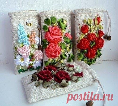 Вышивка лентами - красивые идеи