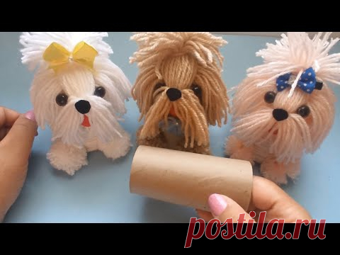 Cachorrinho feito com rolo de papel higiênico + lã