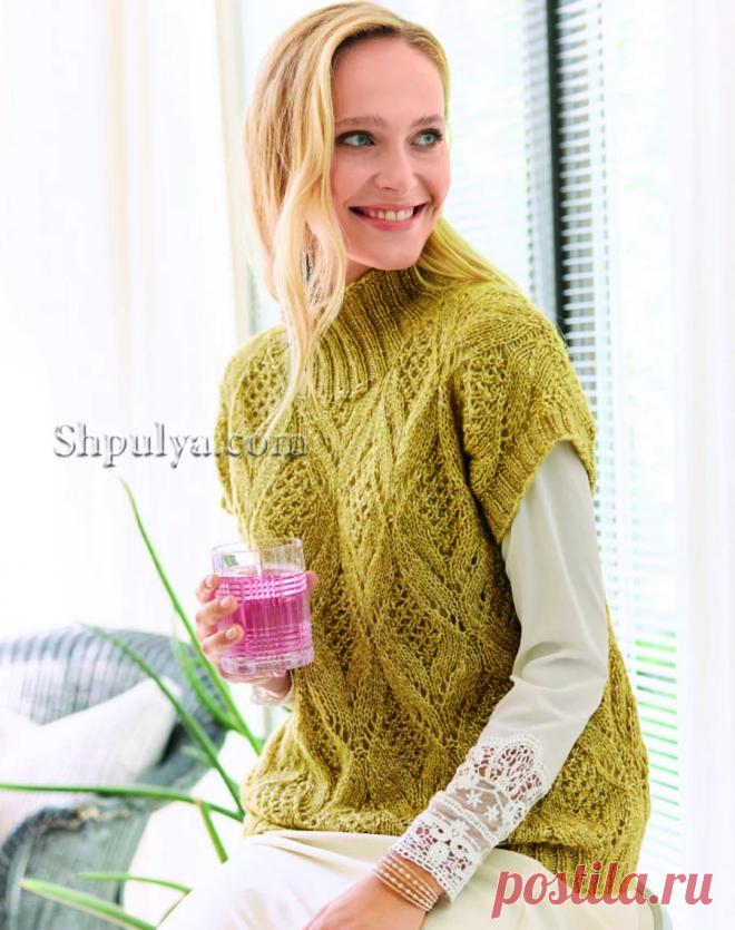 Жилет свободного силуэта ажурным узором — Shpulya.com - схемы с описанием для вязания спицами и крючком