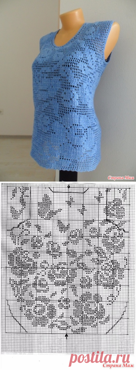 Васильковый топ, филейное вязание - Вязание - Страна Мам