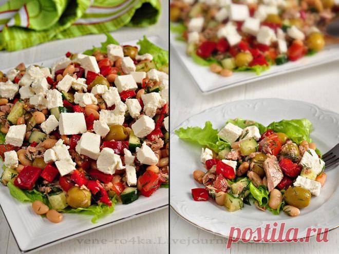 Салат с тунцом, оливками, фетой и ...много с чем ещё...