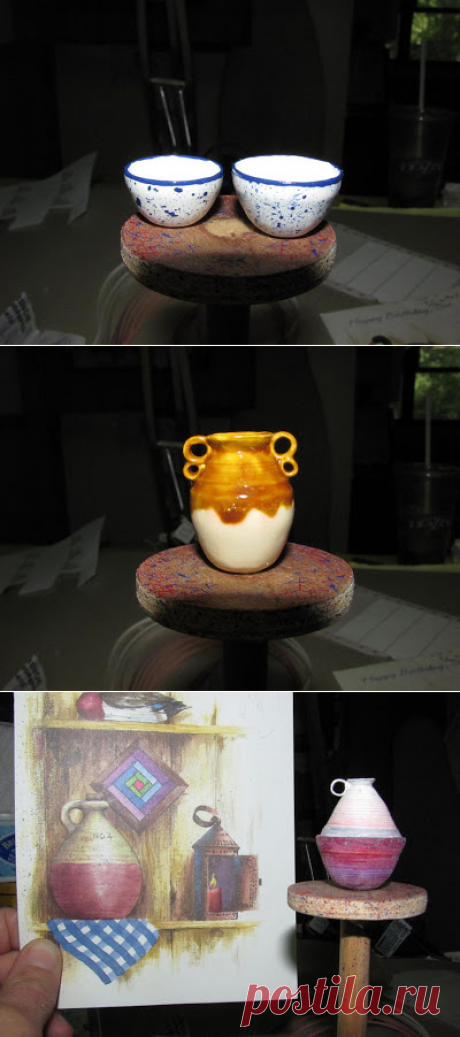 Dollhouse Miniature Furniture - Tutorials | 1 inch minis: How to make paper pottery