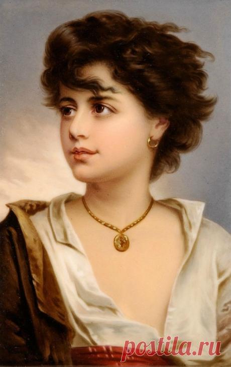 Аукционное ассорти: Живопись на фарфоре 19 век... ЖанровоПортретное.