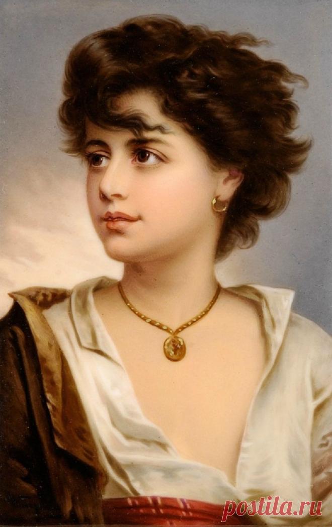 Аукционное ассорти: Живопись на фарфоре 19 век... ЖанровоПортретное.