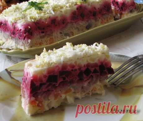Рецепт шубы из селедки с желатином.