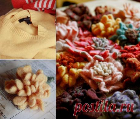 Войлочные цветы из стиральной машины